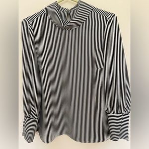 Chicos Black and white stripe mock turtleneck blouse